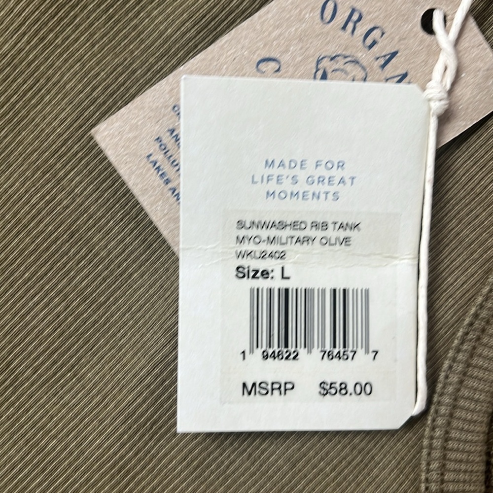 FAHERTY NWT Sunwashed Rib Tank - Military Olive LARGE - Picture 5 of 5